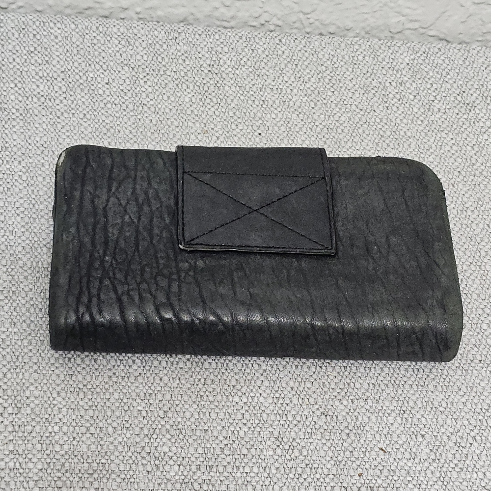 AllSaints Black Distressed Leather Tri Fold Wallet Zip Pocket - Picture 2 of 11